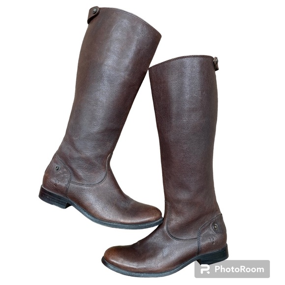 Frye Melissa back zip button dark brown long boots